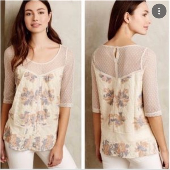 Anthropologie Meadow Rue Lace 3/4 Sleeve Top - Size Small - Picture 1 of 10